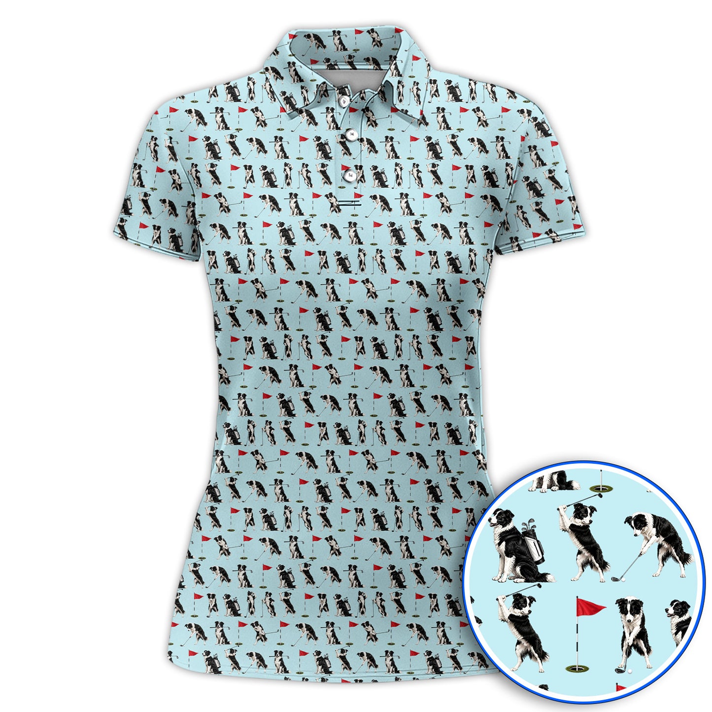 Border Collie Golf Polos, Border Collie Pattern Golf Shirt for Golfer, Funny Golf GIft For Golfer