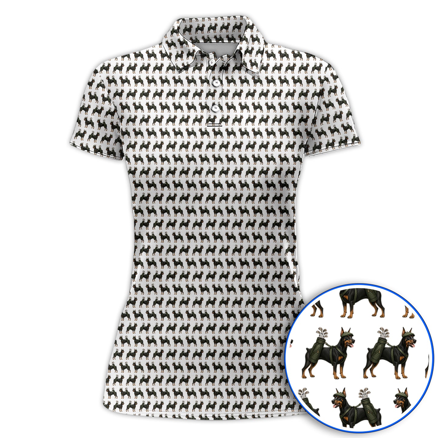 Doberman Golf Polos, Crazy Doberman Pattern Golf Shirt, Dog Lover Golf Gift