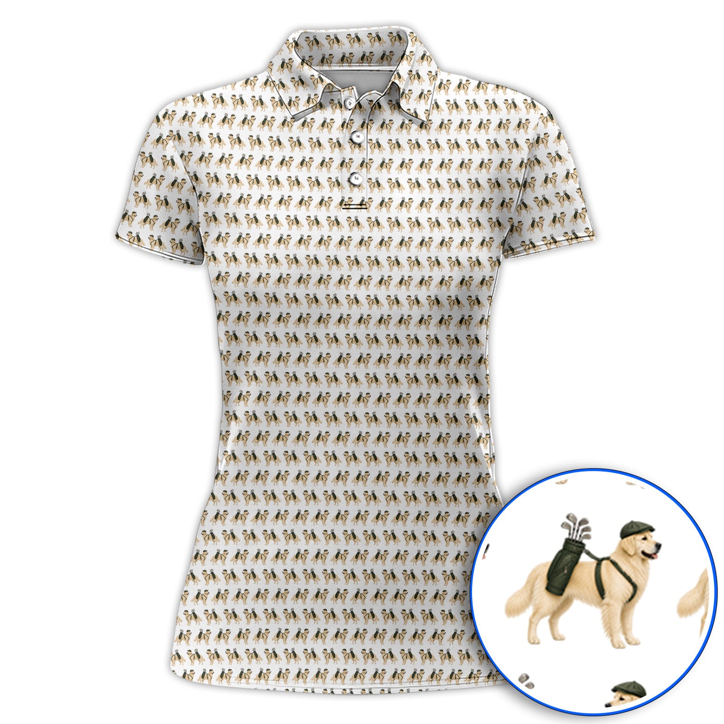 Golden Retriever Golf Shirt, Funny Pattern Golf Polos, Golden Retriever Dad Gift