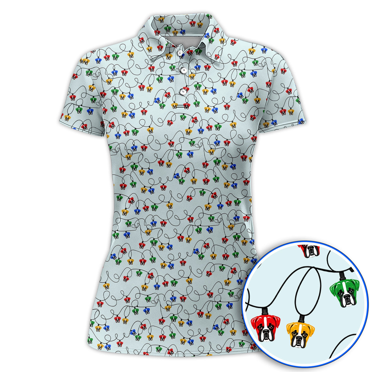 Boxer Dog Golf Polos, Colorful Boxer Pattern Golf Shirt, Funny Dog Lover Golf Gift