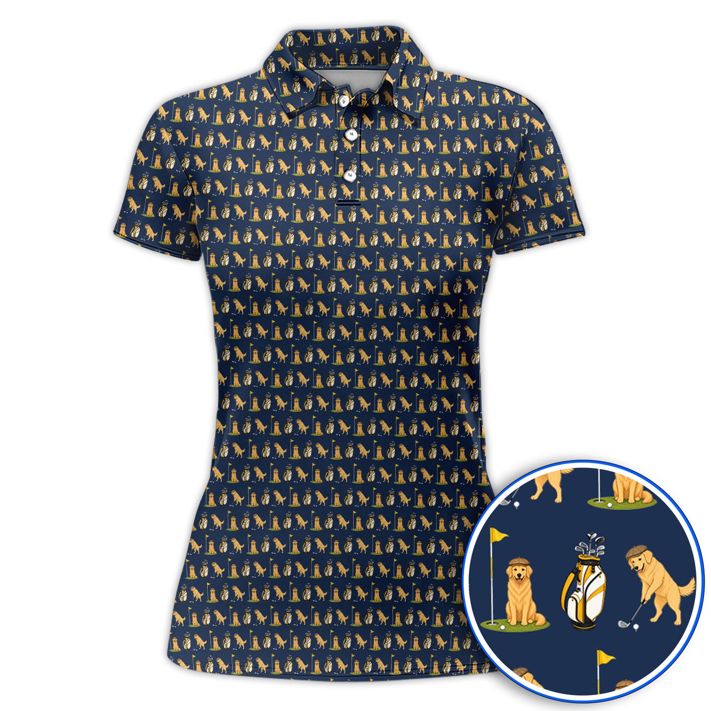 Golden Retriever Pattern Golf Polos, Funny Dog Golf Shirt, Crazy Golf Gift For Golfer