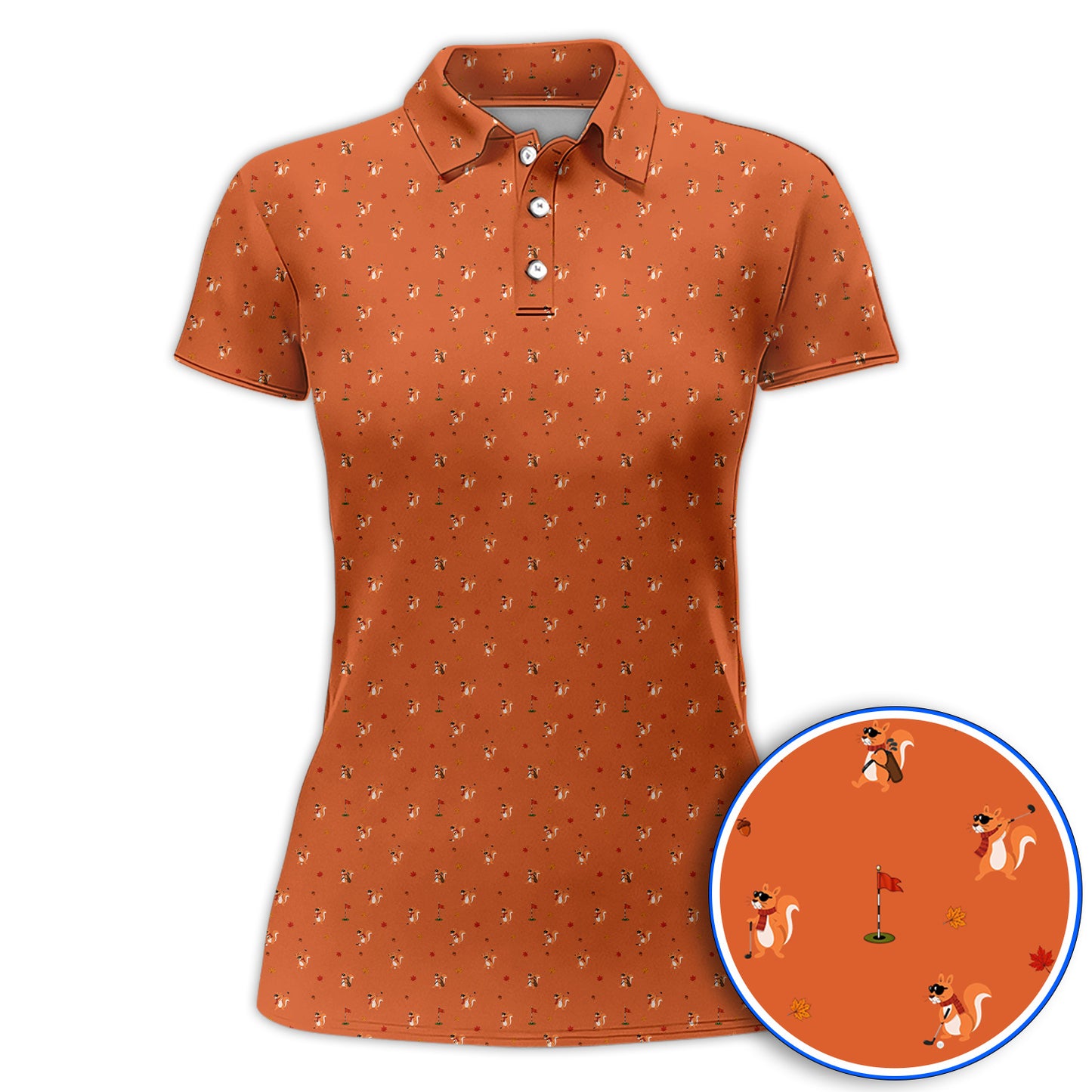 Fall Pattern Golf Polos, Autumn Squirrel Golf Shirt, Crazy Golf Gift For Golfer