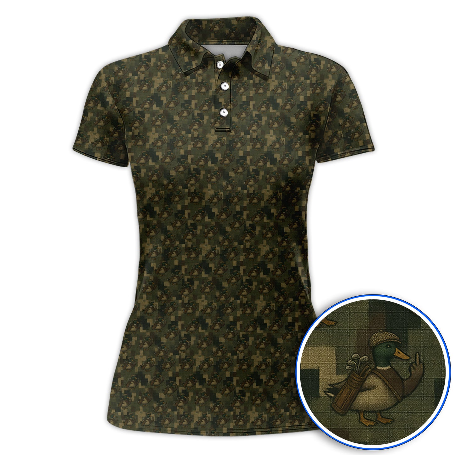 Duck Hunter Golf Shirt, Funny Mallard Camo Pattern Polos, Unique Gift For Hunting & Golf Lovers