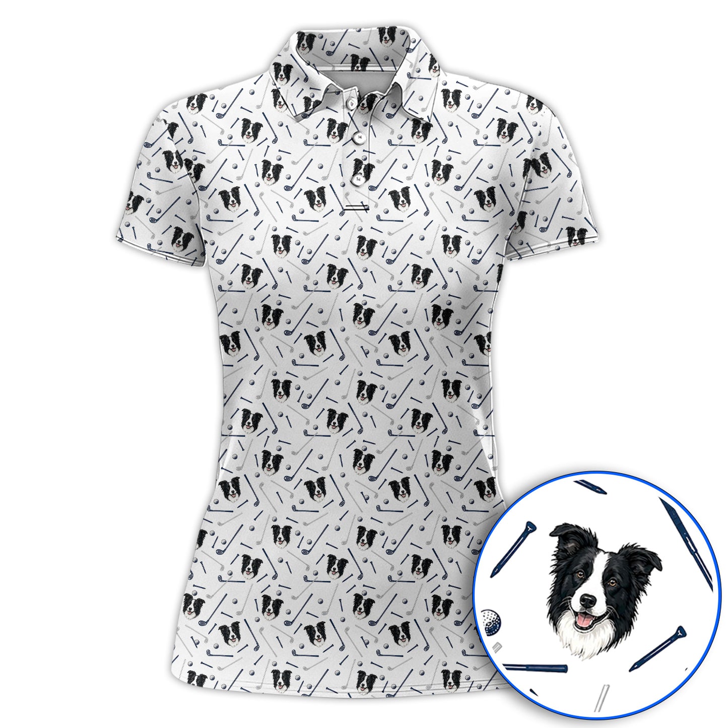 Funny Border Collie Golf Polos, Border Collie Pattern Golf Shirt for Dog Lovers, Golf Gift for Golfer