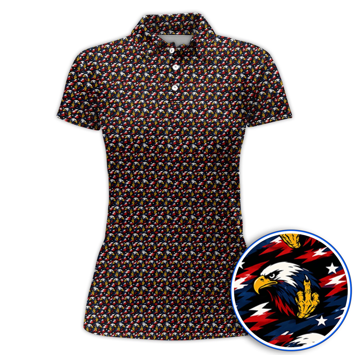 Eagle Middle Finger Golf Polos, USA Patriotic Pattern Golf Shirt, Crazy Golf Gift For Golfer