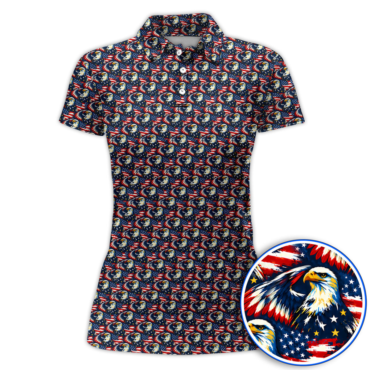 Veteran Bald Eagle Golf Polos, American Flag Patriotic Pattern Golf Shirt, USA Military Golf Gift for Veterans