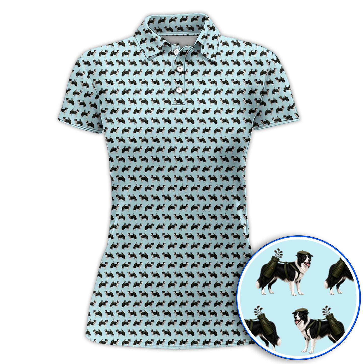 Funny Border Collie Golf Polos, Border Collie Pattern Golf Shirt for Golfer, Dog Lovers Golf Gift