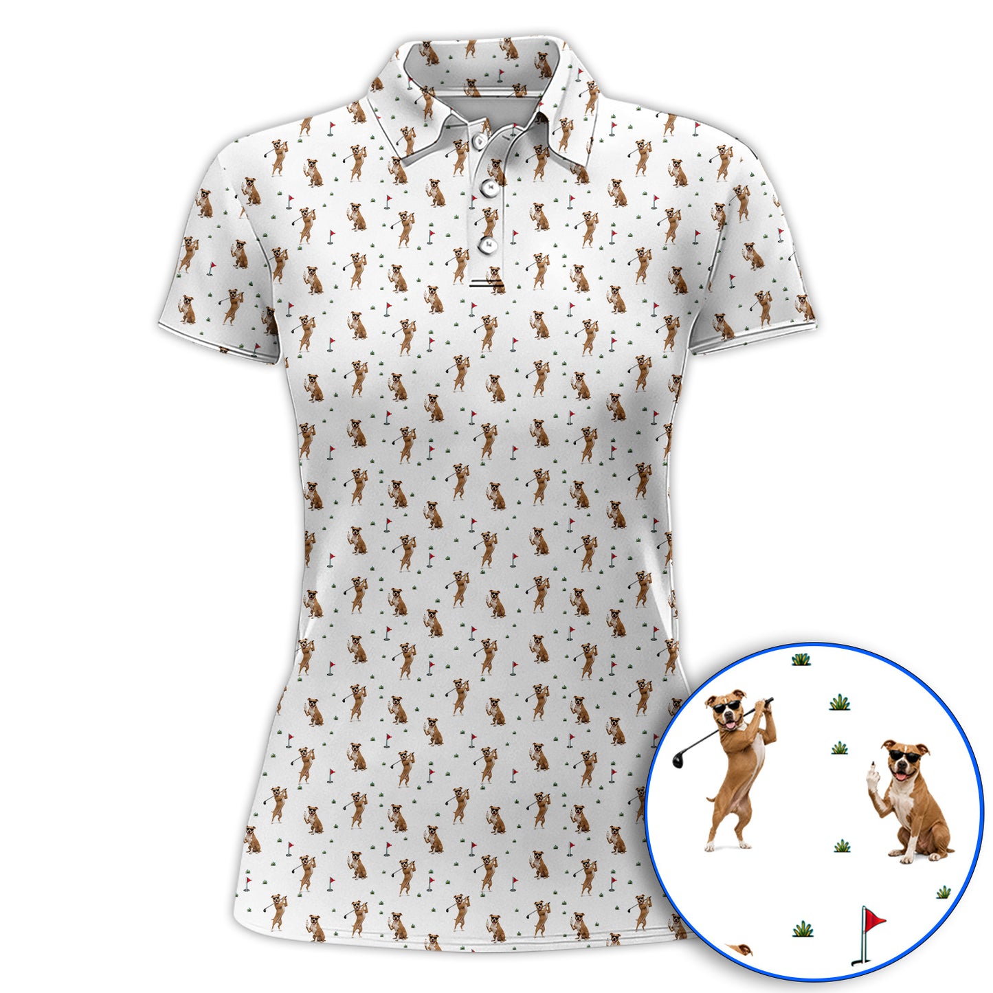 Pit Bull Golf Polos, Funny Pit Bull Pattern Golf Shirt for Dog Lovers, Golf Gift for Golfer