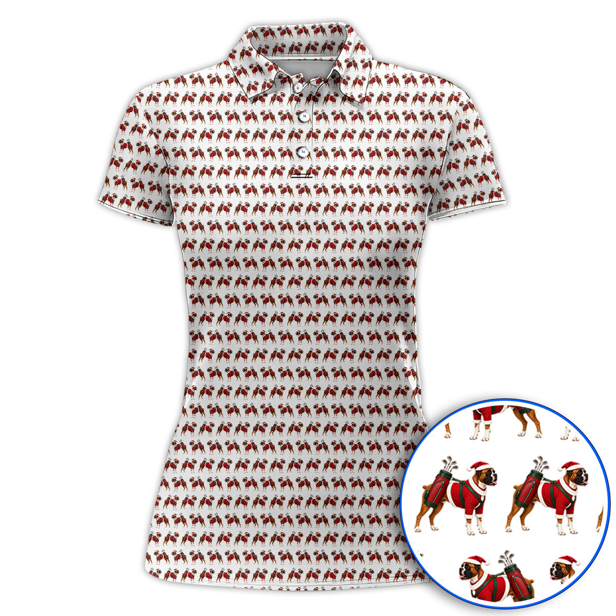 Boxer Dog Christmas Pattern Golf Polos, Santa Boxer Golf Shirt, Boxer Lover Holiday Golf Gift For Golfer