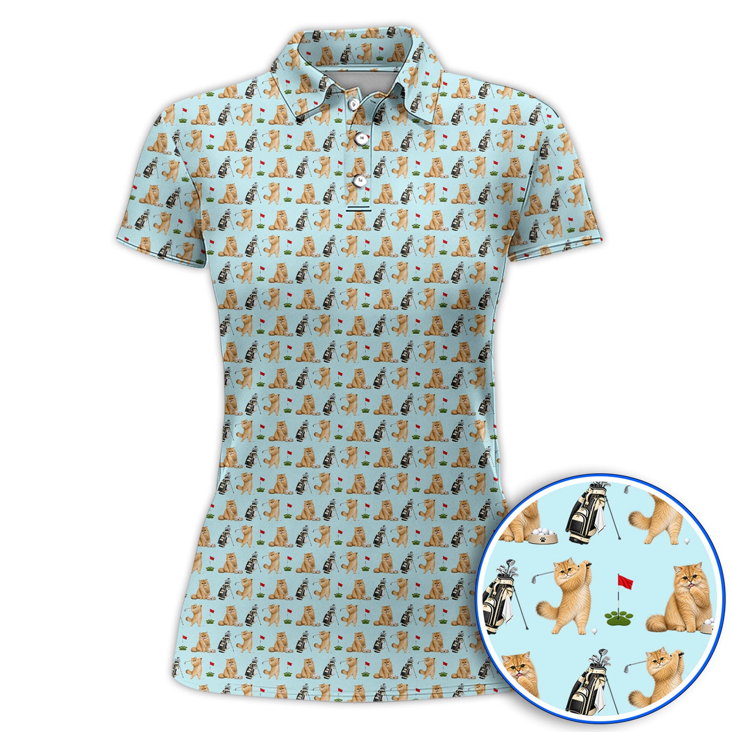 Golden British Longhair Golf Polos, Cute Golden British Longhair Pattern Golf Shirt, Golf Gift for Cat Lovers