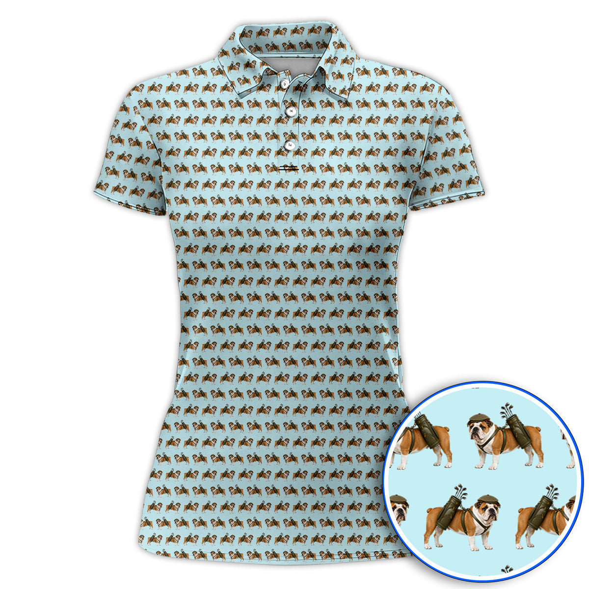 Bulldog Pattern Golf Shirt, English Bulldog Golf Polos, Funny Golf Gift For Golfer