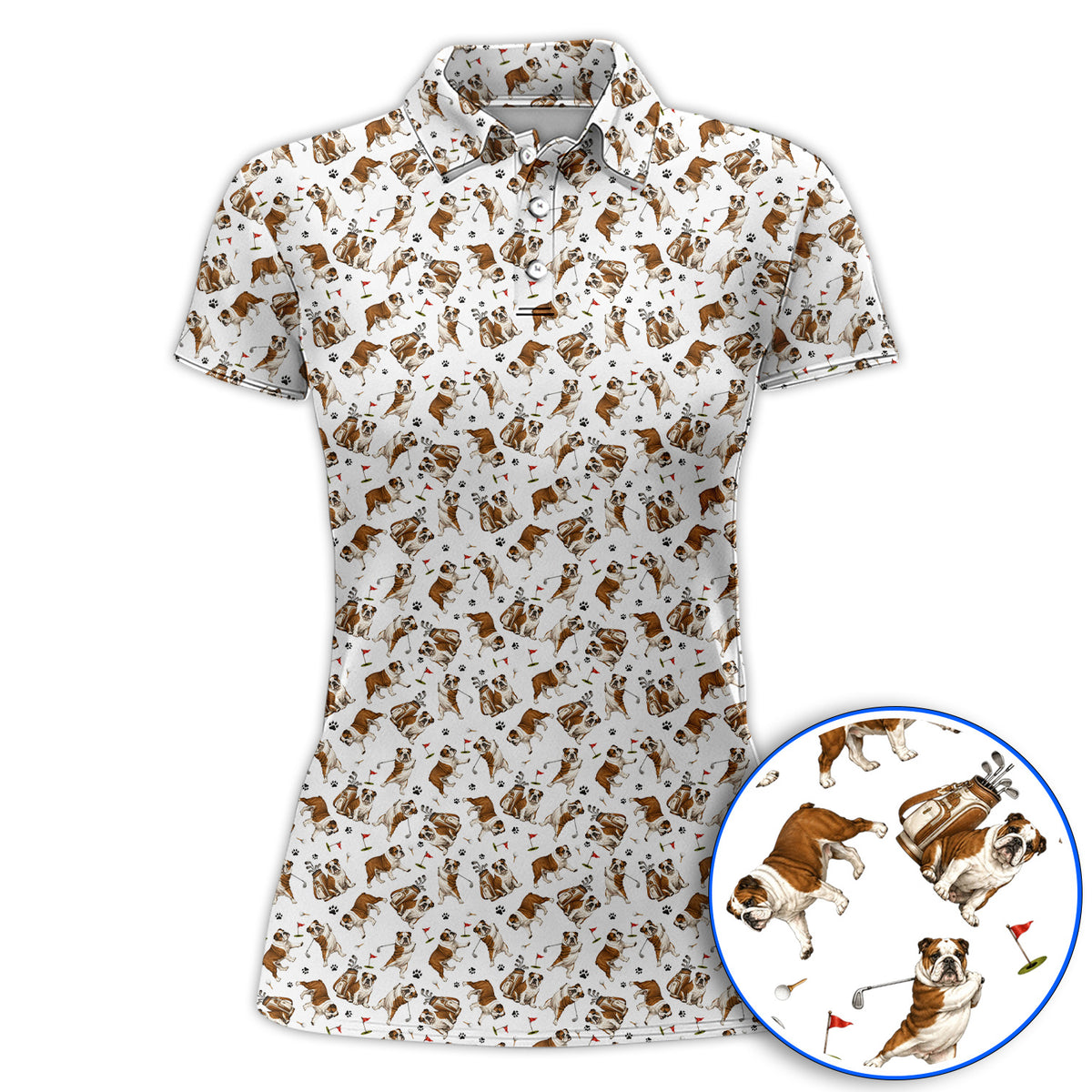 Funny Bulldog Pattern Golf Shirt For Golfer, English Bulldog Golf Polos, Dog Golf Gift