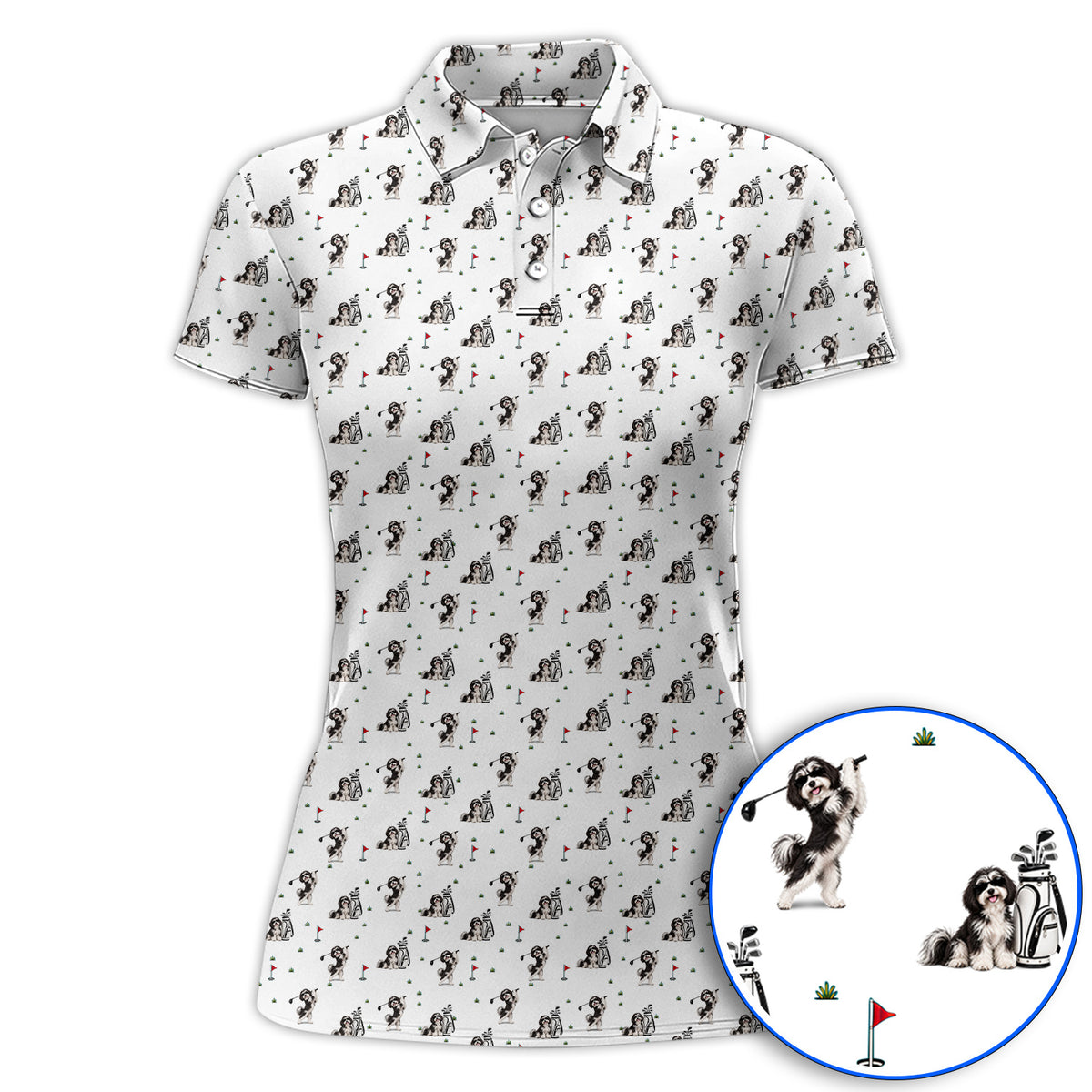 Havanese Pattern Golf Polos, Havanese Golf Shirt, Funny Golf Gift for Golfer