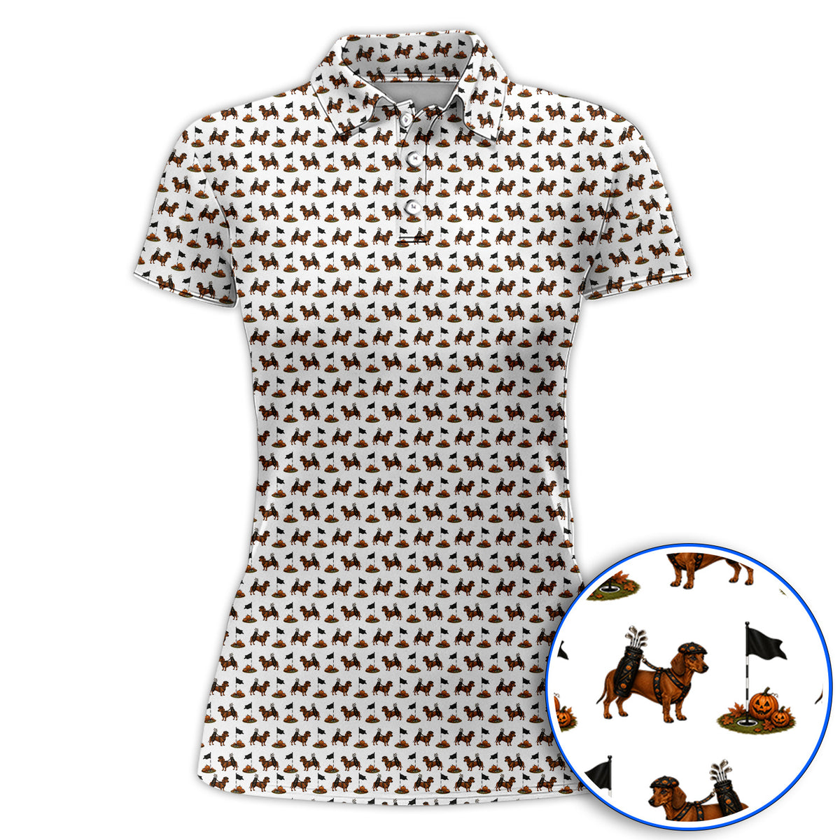 Funny Dachshund Golf Shirt, Halloween Wiener Dog Pattern Golf Polos, Golf Gift for Golfer