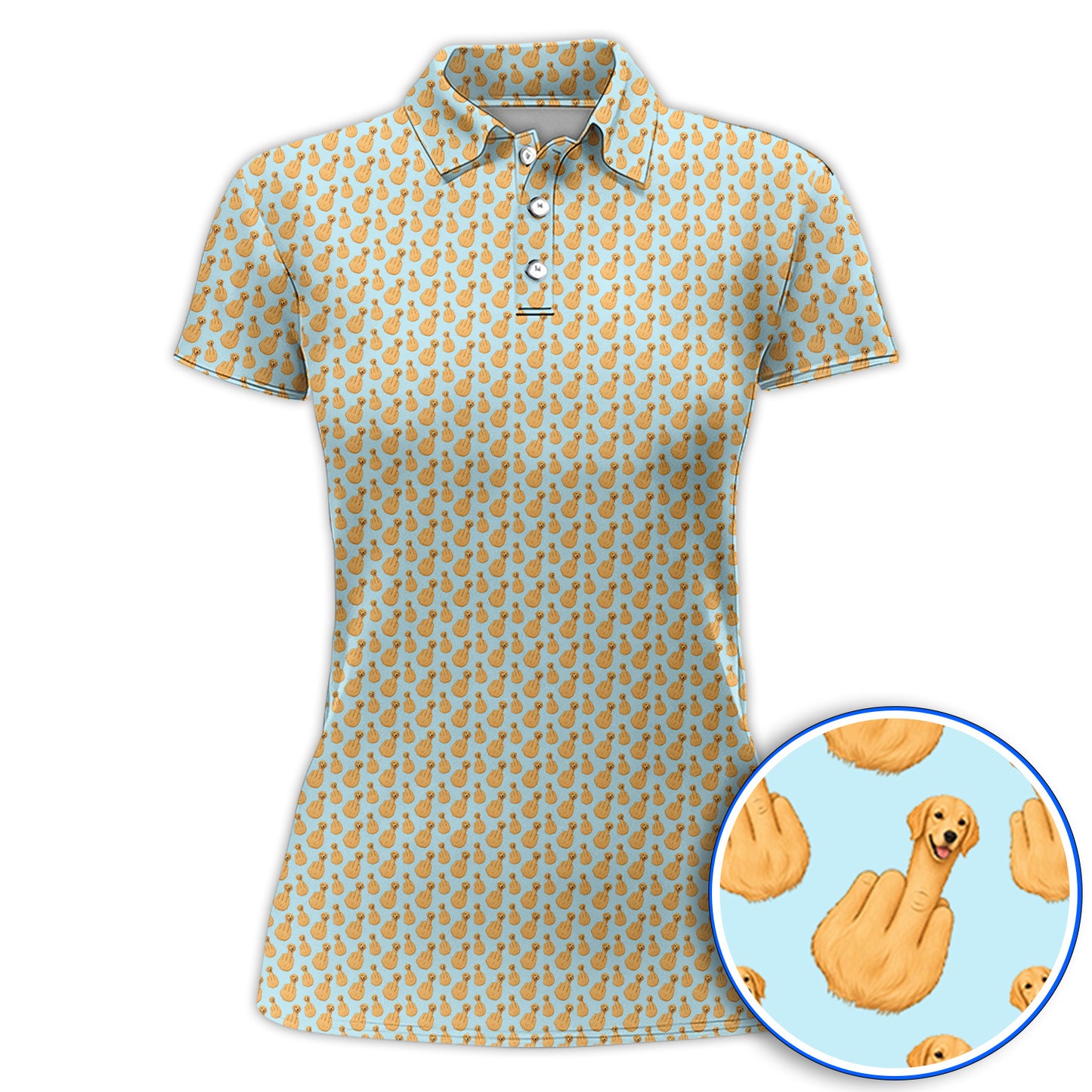 Golden Retriever Middle Finger Golf Shirt, Funny Dog Pattern Golf Polos, Crazy Golf Gift For Golfer
