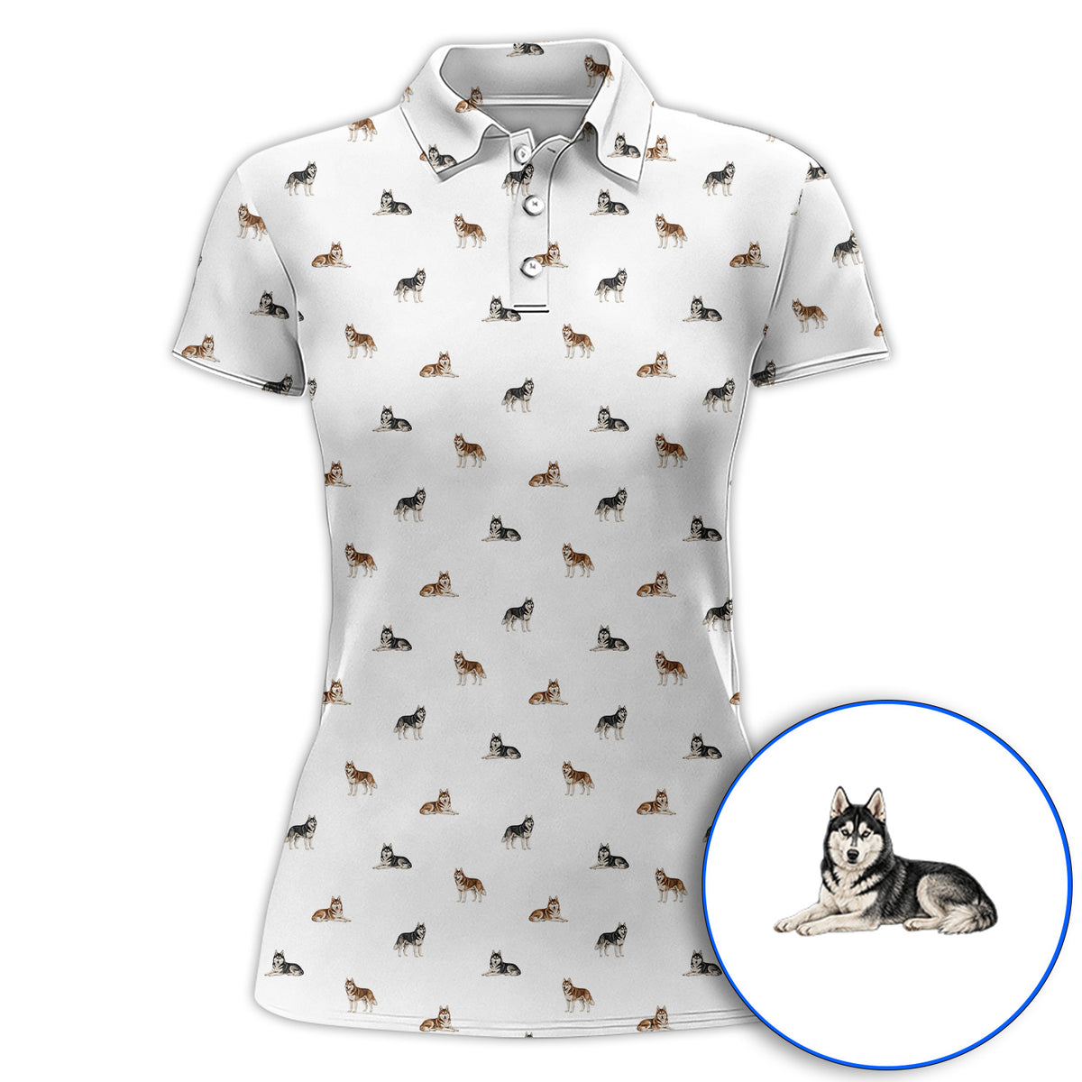 Funny Husky Sibir Golf Polos, Husky Pattern Golf Shirt For Golfer, Golf Gift For Dog Lover