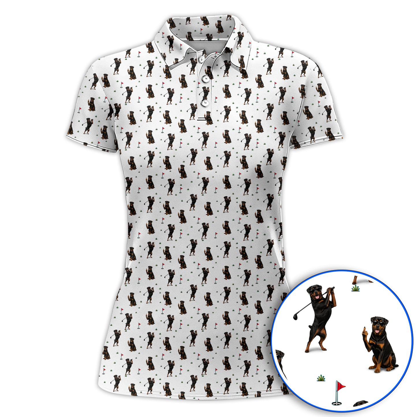Rottweiler Golf Pattern Polos, Funny Rottweiler Playing Golf Shirt, Dog Lover Gift For Golfer