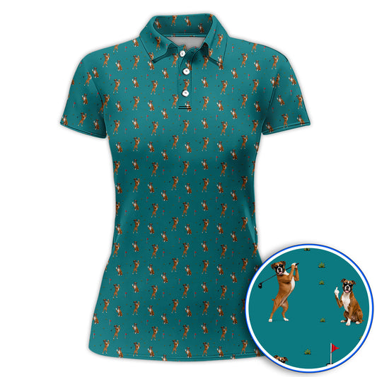 Funny Boxer Golf Swing Shirt, Boxer Golf Pattern Golf Polos for Dog Lovers, Golf Gift For Golfer
