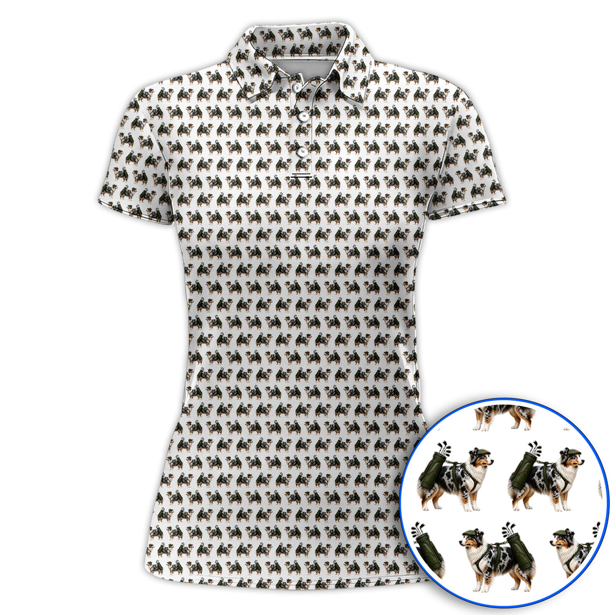 Funny Australian Shepherd Golf Polos, Blue Merle Aussie Pattern Golf Shirt, Golf Gift For Golfer