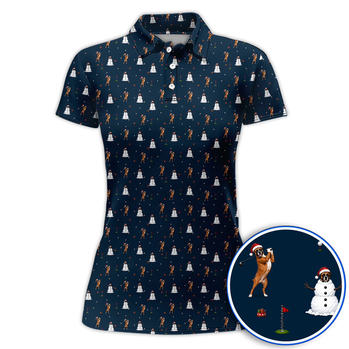 Boxer Christmas Golf Shirt, Funny Boxer Pattern Golf Polos, Holiday Golf Gift for Dog Lovers