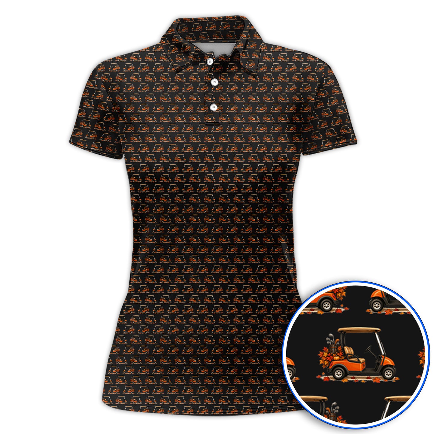 Fall Pattern Golf Shirt, Autumn Golf Cart Polos, Funny Golf Gift For Golfer