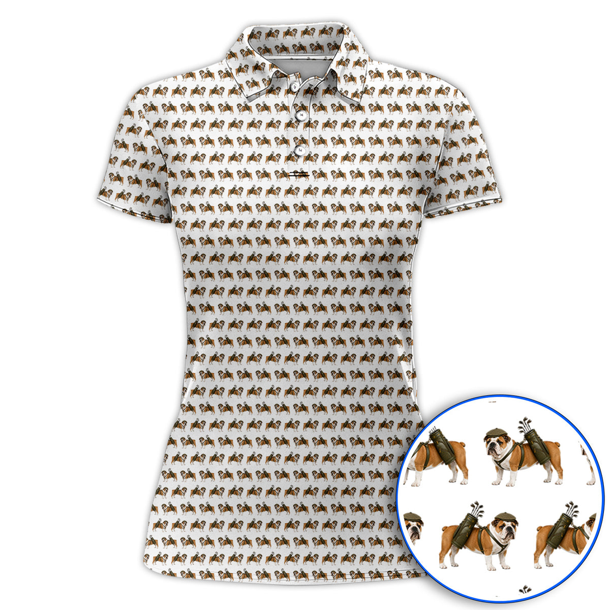 Bulldog Pattern Golf Shirt, English Bulldog Golf Polos, Funny Golf Gift For Golfer