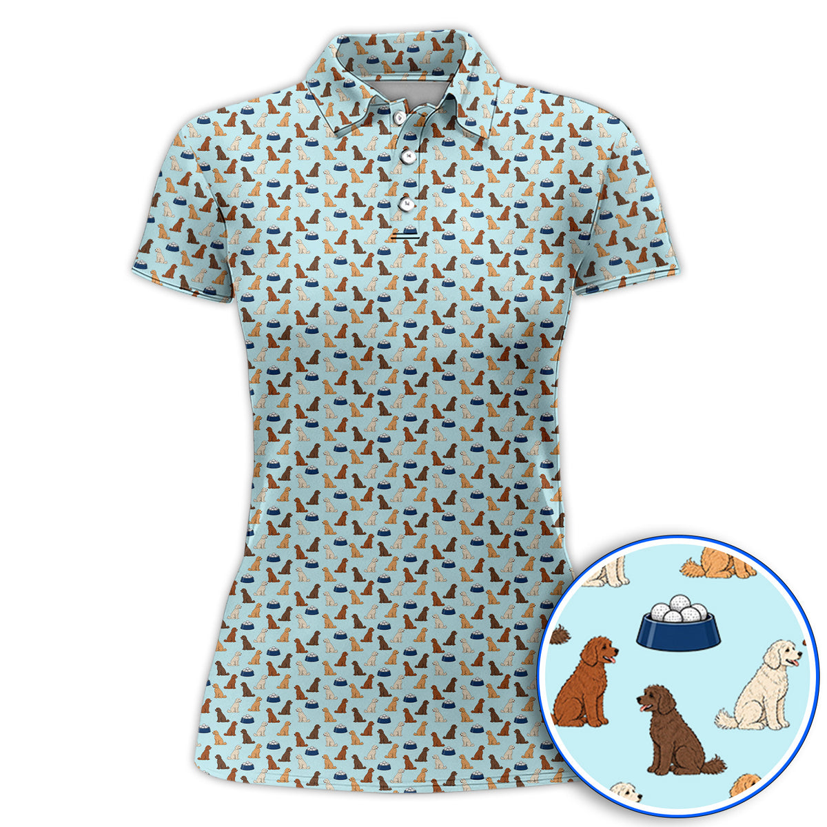 Funny Goldendoodle Pattern Golf Polos, Doodle Dog & Golf Ball Shirt, Golf Gift for Golfers