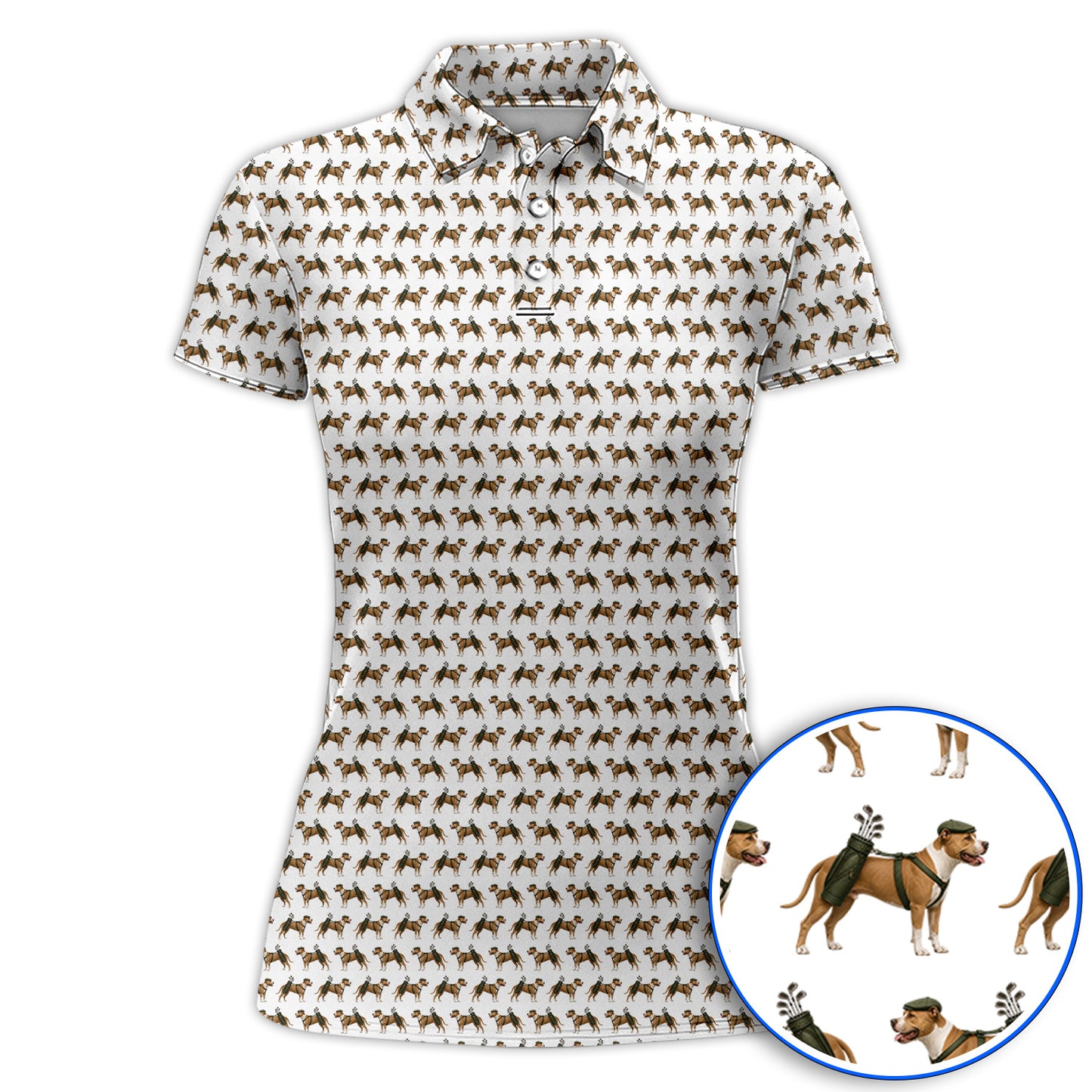 Funny Pit Bull Terrier Golf Polos, Pit Bull Pattern Golf Shirt, Golf Gift for Dog Lovers