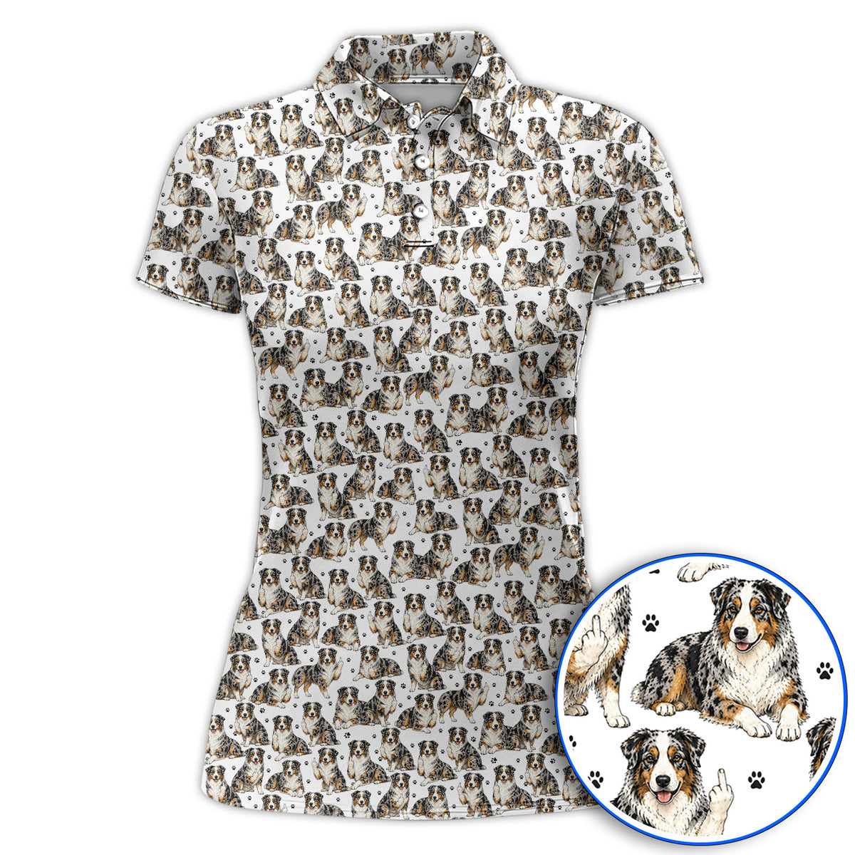 Australian Shepherd Golf Polos, Funny Blue Merle Aussie Pattern Golf Shirt, Golf Gift For Golfer