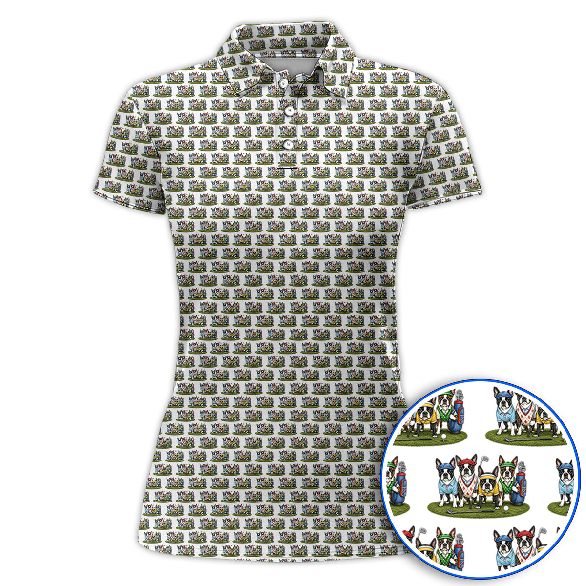 Boston Terrier Golf Pattern Polos, Funny Golfing Boston Terrier Shirt, Dog Lover Golf Gift