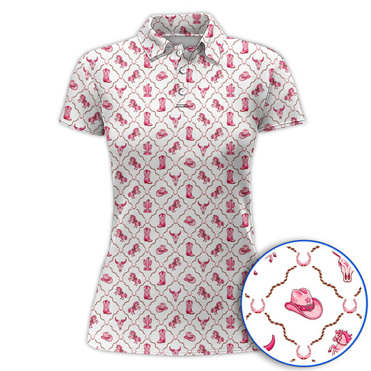 Pink Cowgirl Golf Shirt, Western Rodeo Pattern Golf Polos, Funny Golf Gift For Golfers