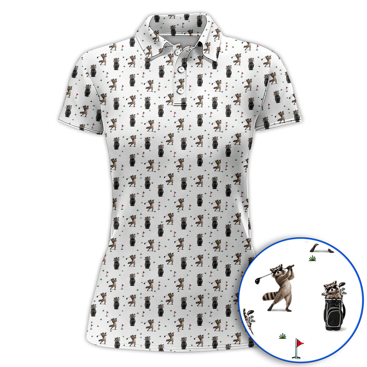 Raccoon Golf Polos, Funny Raccoon Golf Pattern Shirt, Cute Golf Animal Gift For Golf Lovers