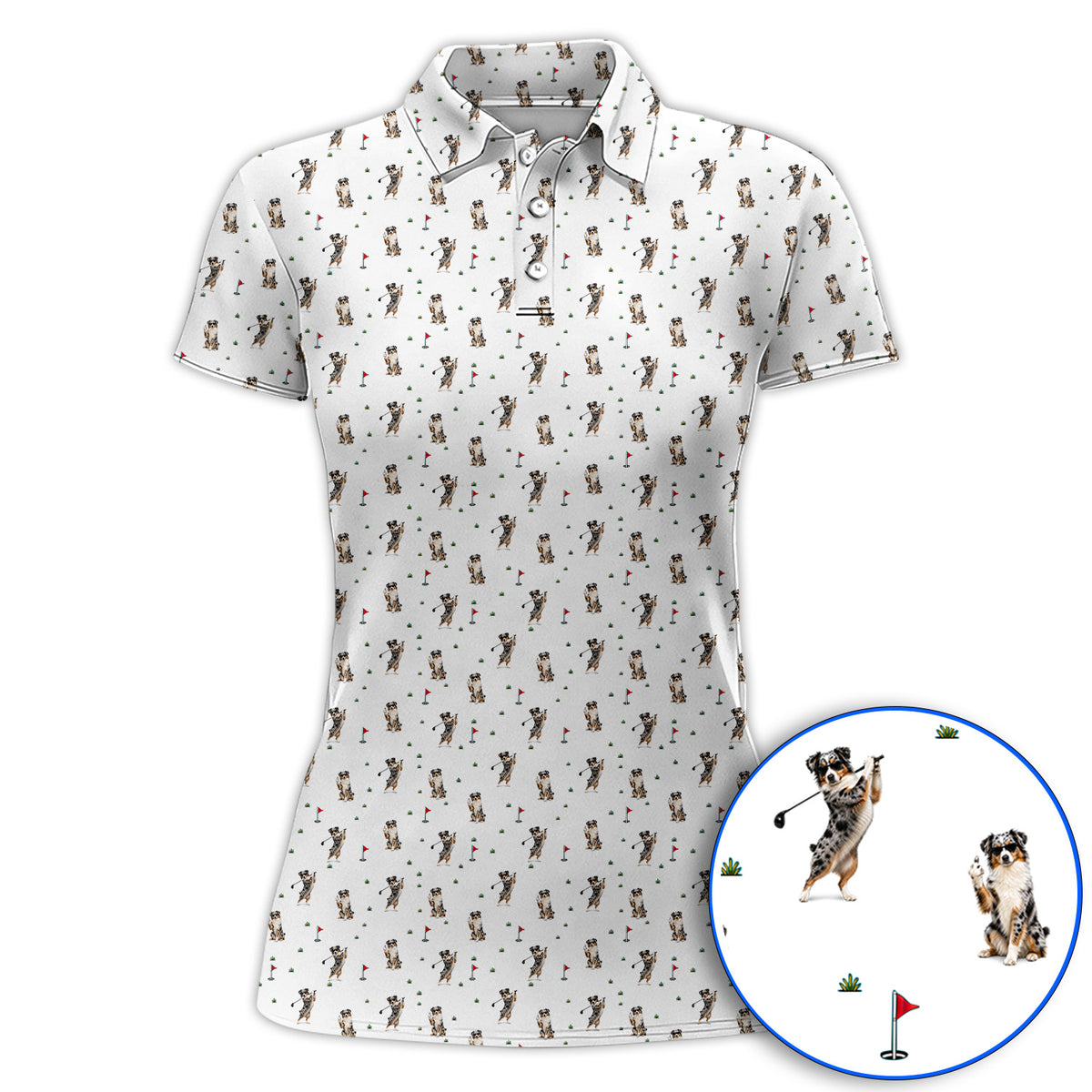 Australian Shepherd Golf Polos, Blue Merle Aussie Pattern Golf Shirt, Golf Gift For Golfer