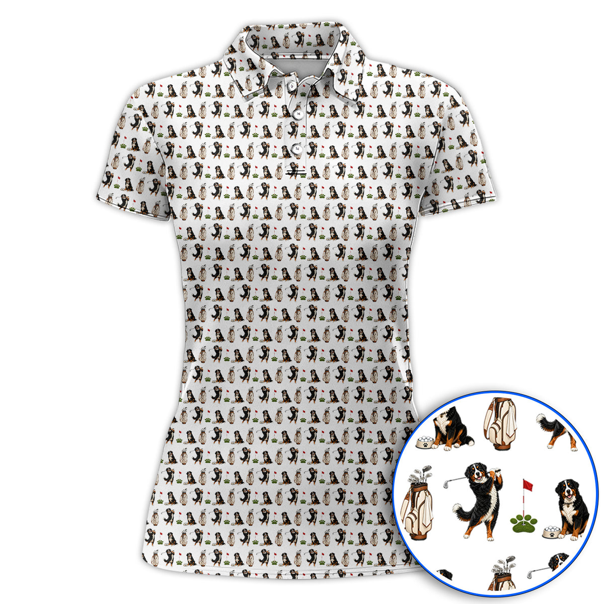 Bernese Mountain Dog Golf Pattern Polos, Bernese Golf Shirt, Dog Lover Golf Gift