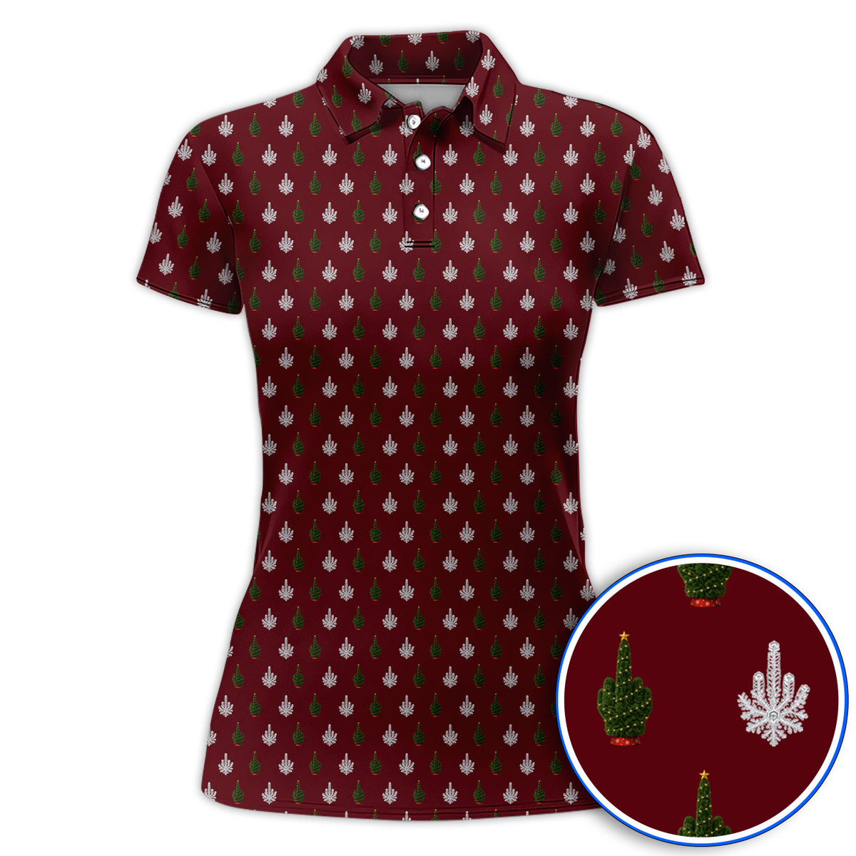 Christmas Tree Pattern Golf Polos, Xmas Golf Shirt, Funny Golf Gift For Golfer