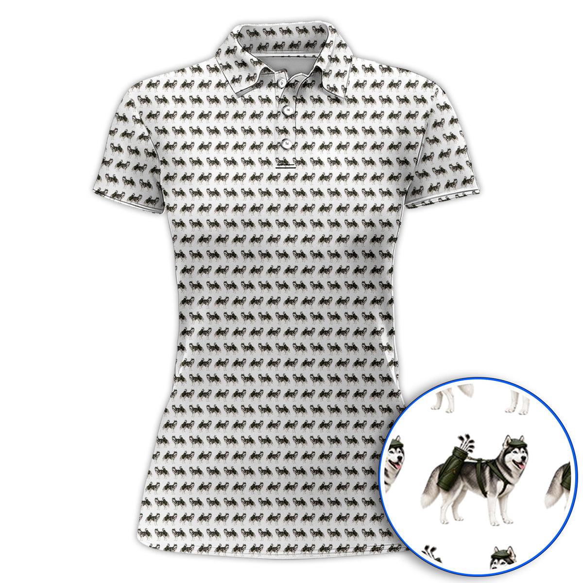 Husky Golf Polos, Husky Sibir Pattern Golf Shirt For Golfer, Funny Golf Gift For Dog Lover