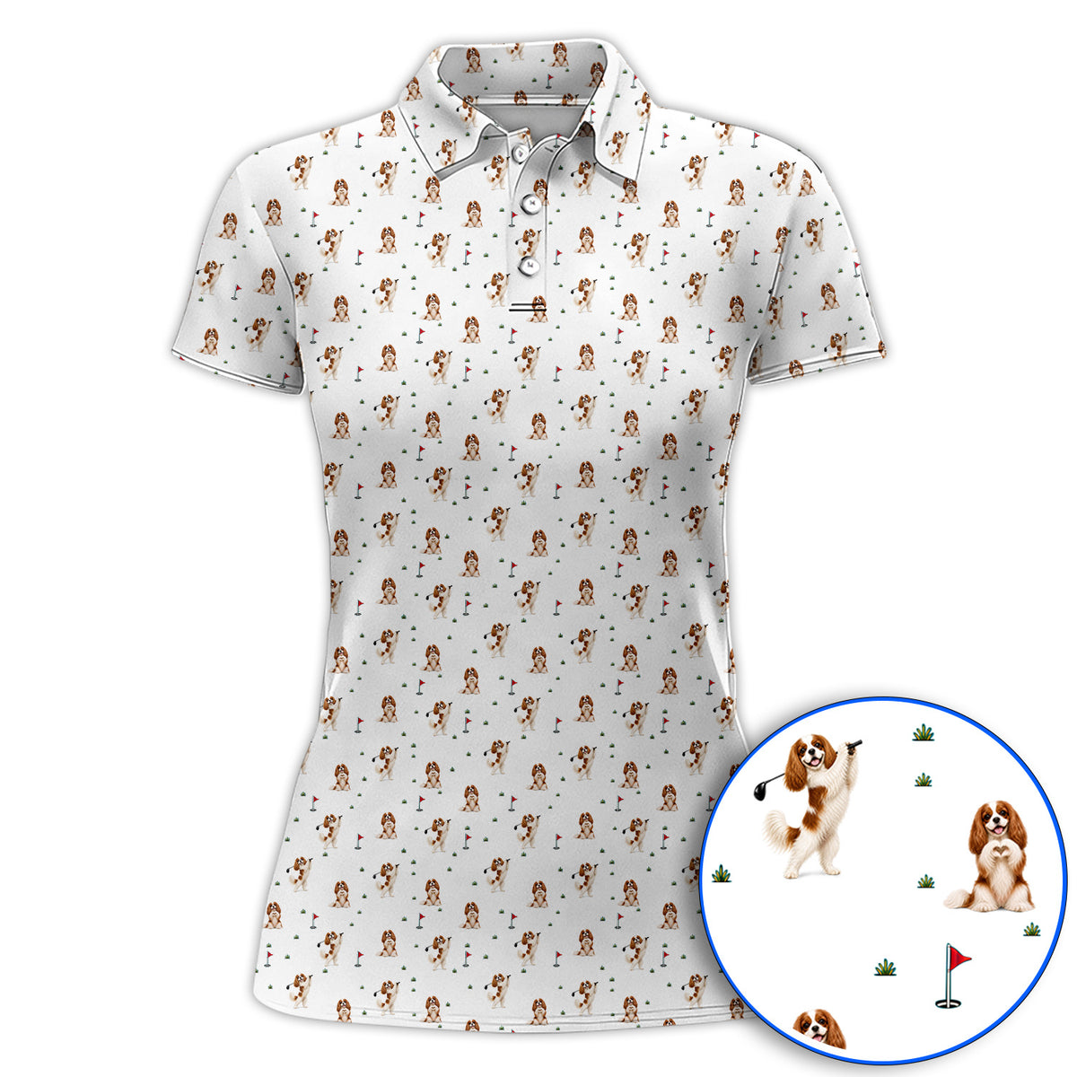 Funny Cavalier King Charles Spaniel Golf Polos, Funny Cavalier Golf Shirt, Golf Gift For Dog Lovers