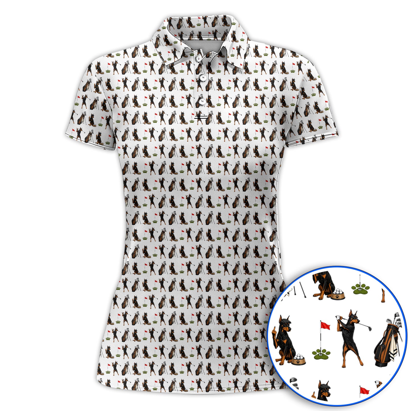 Doberman Golf Shirt, Funny Doberman Pattern Golf Polos, Dog Lover Golf Gift