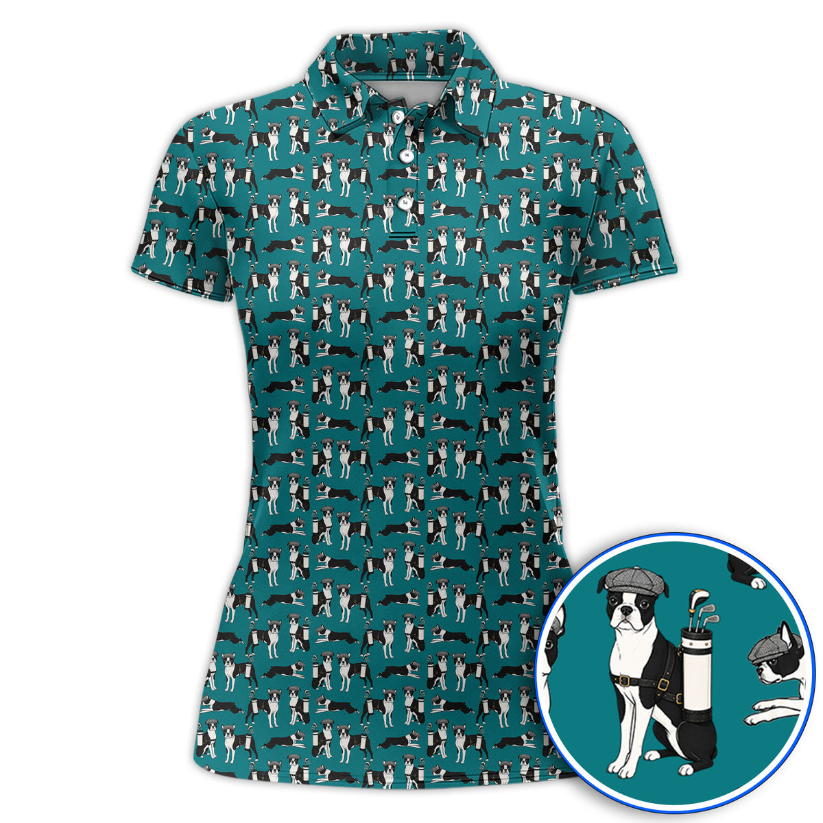Boston Terrier Pattern Golf Polos, Boston Terrier Golf Shirt, Funny Golf Gift For Golfer