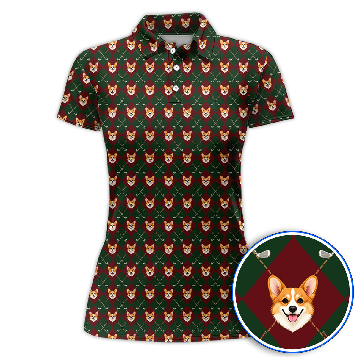 Corgi Christmas Golf Polos, Crazy Corgi Pattern Golf Shirt, Xmas Golf Gift For Golfers