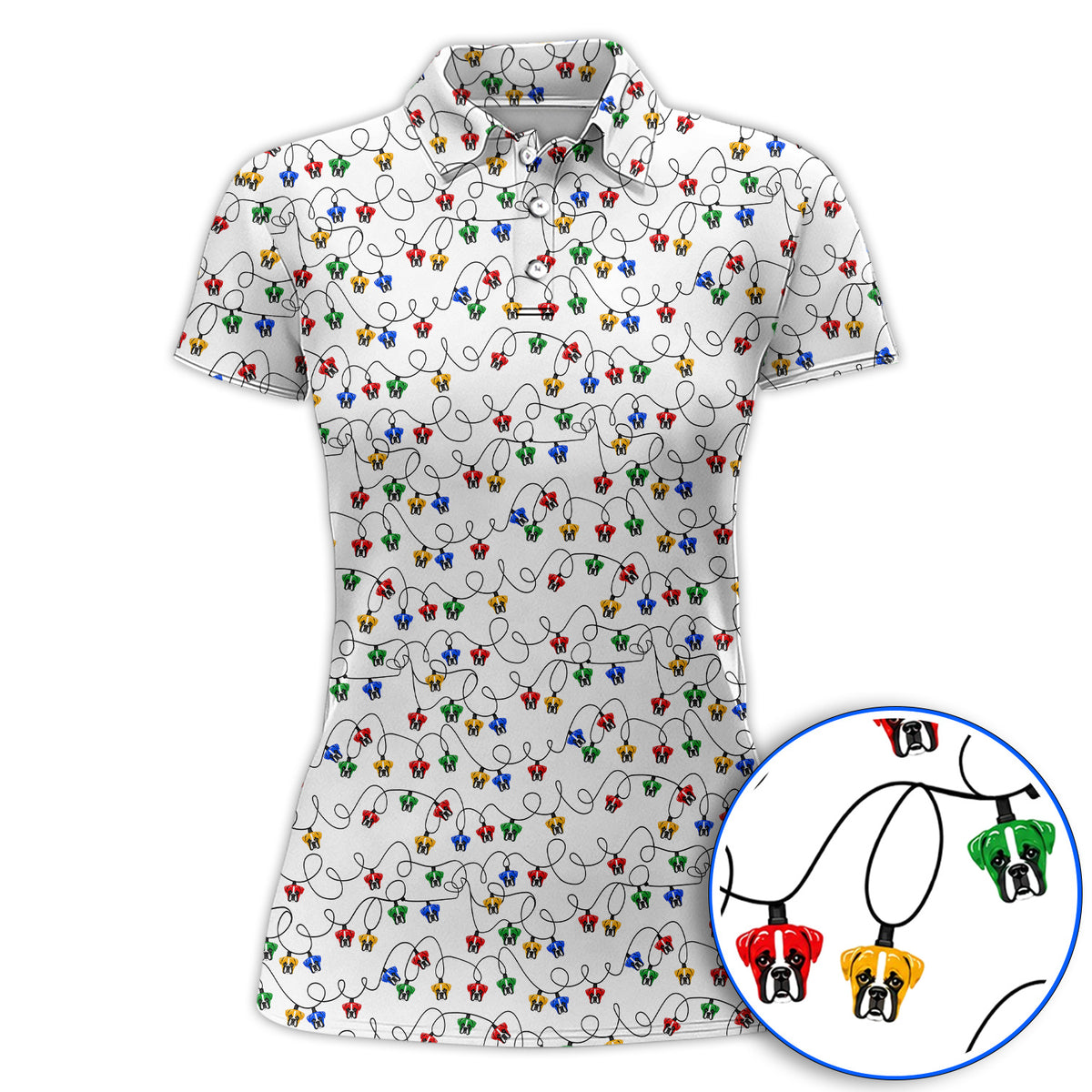 Boxer Dog Golf Polos, Colorful Boxer Pattern Golf Shirt, Funny Dog Lover Golf Gift