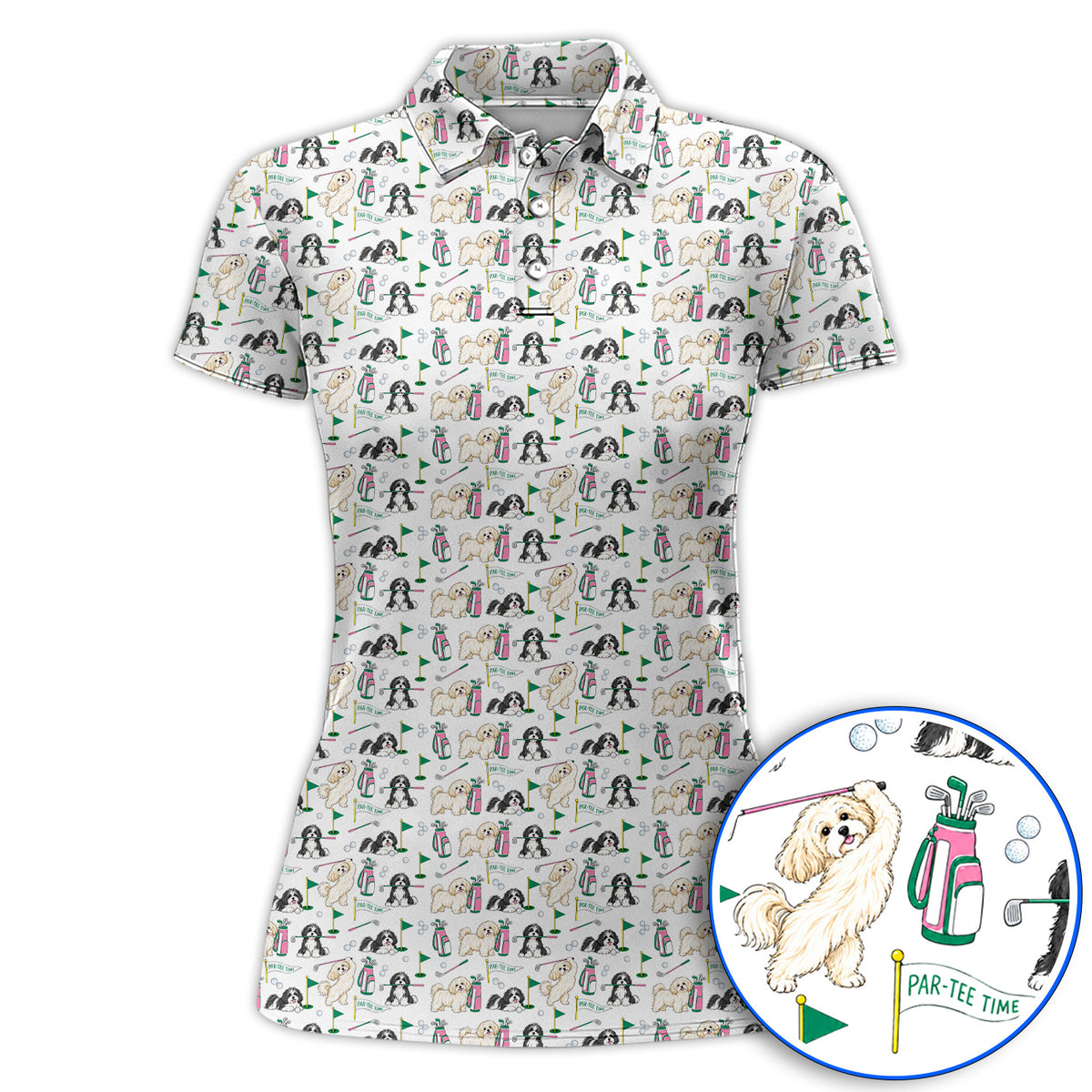 Havanese Pattern Golf Polos, Cute Havanese Golf Shirt, Crazy Golf Gift for Golfer