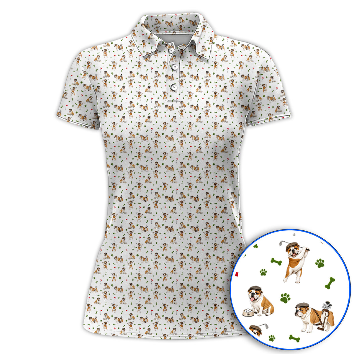 Funny Bulldog Golf Pattern Polos, English Bulldog Golf Shirt, Golf Gift For Golfer