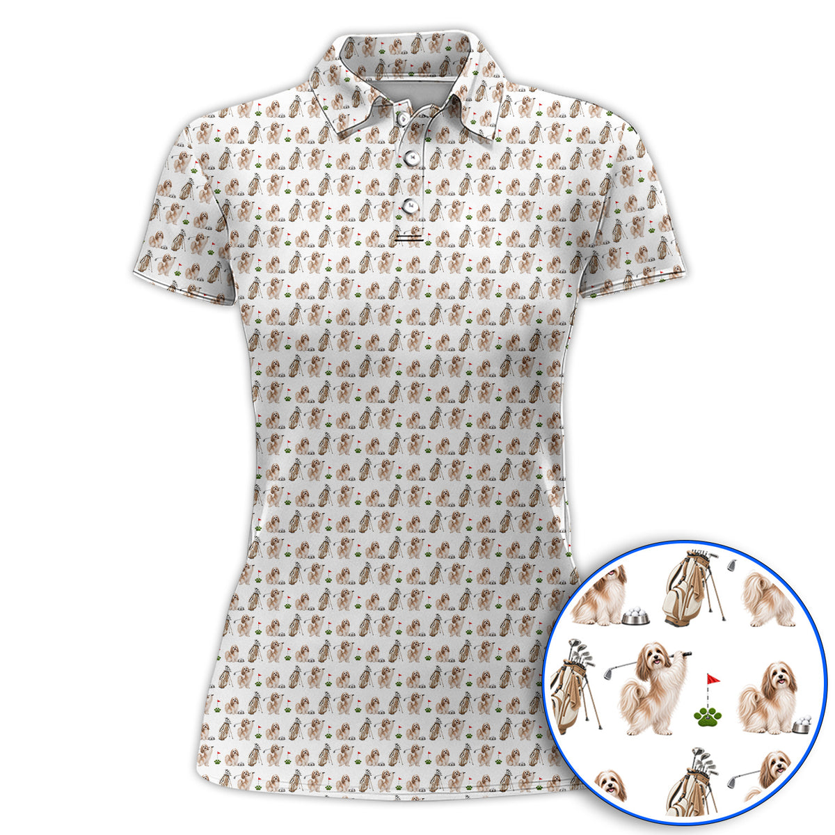 Havanese Golf Polos, Funny Havanese Pattern Golf Shirt, Golf Gift For Dog Lovers