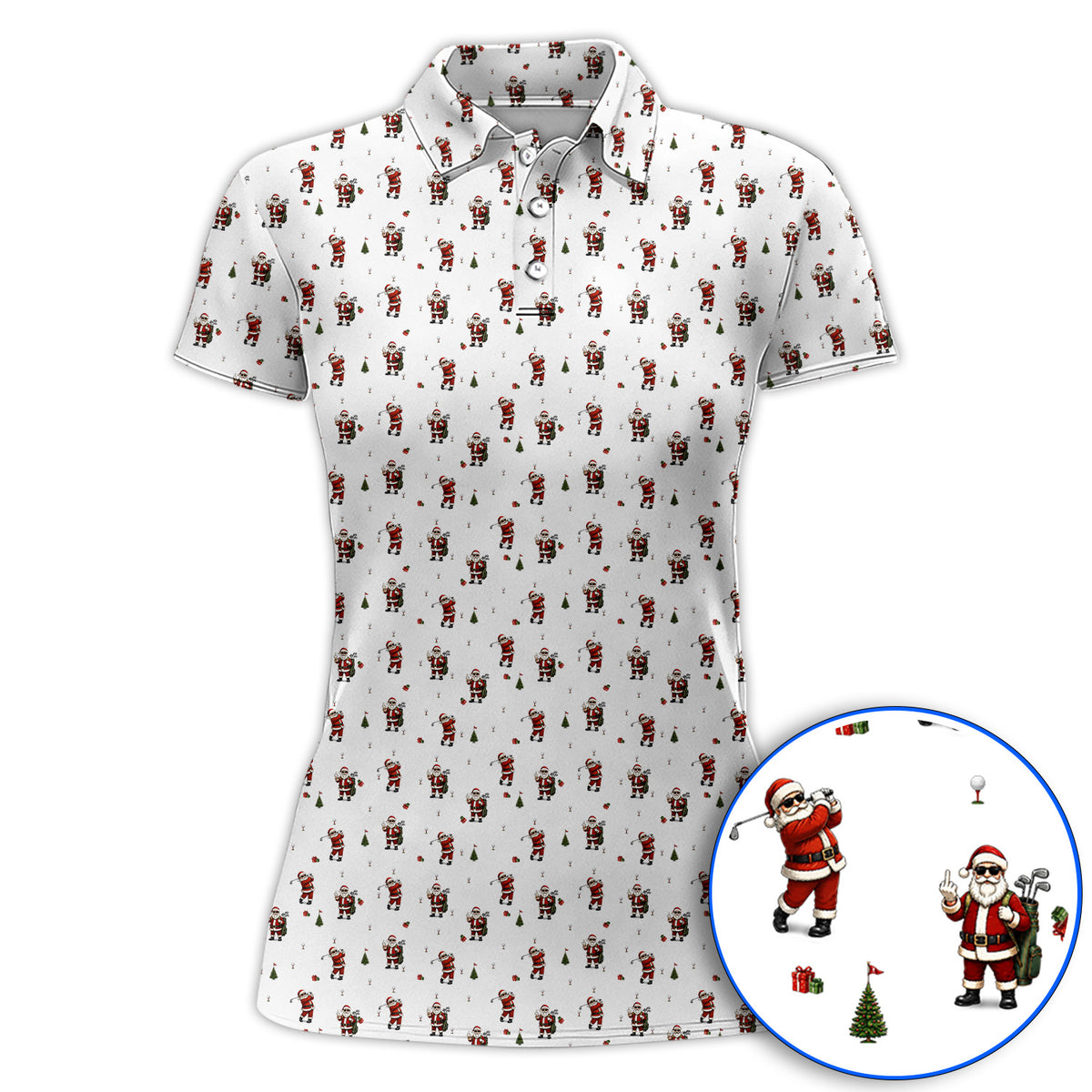 Funny Santa Pattern Golf Shirt, Xmas Golf Shirt For Golfers, Christmas Golf Gift For Holiday