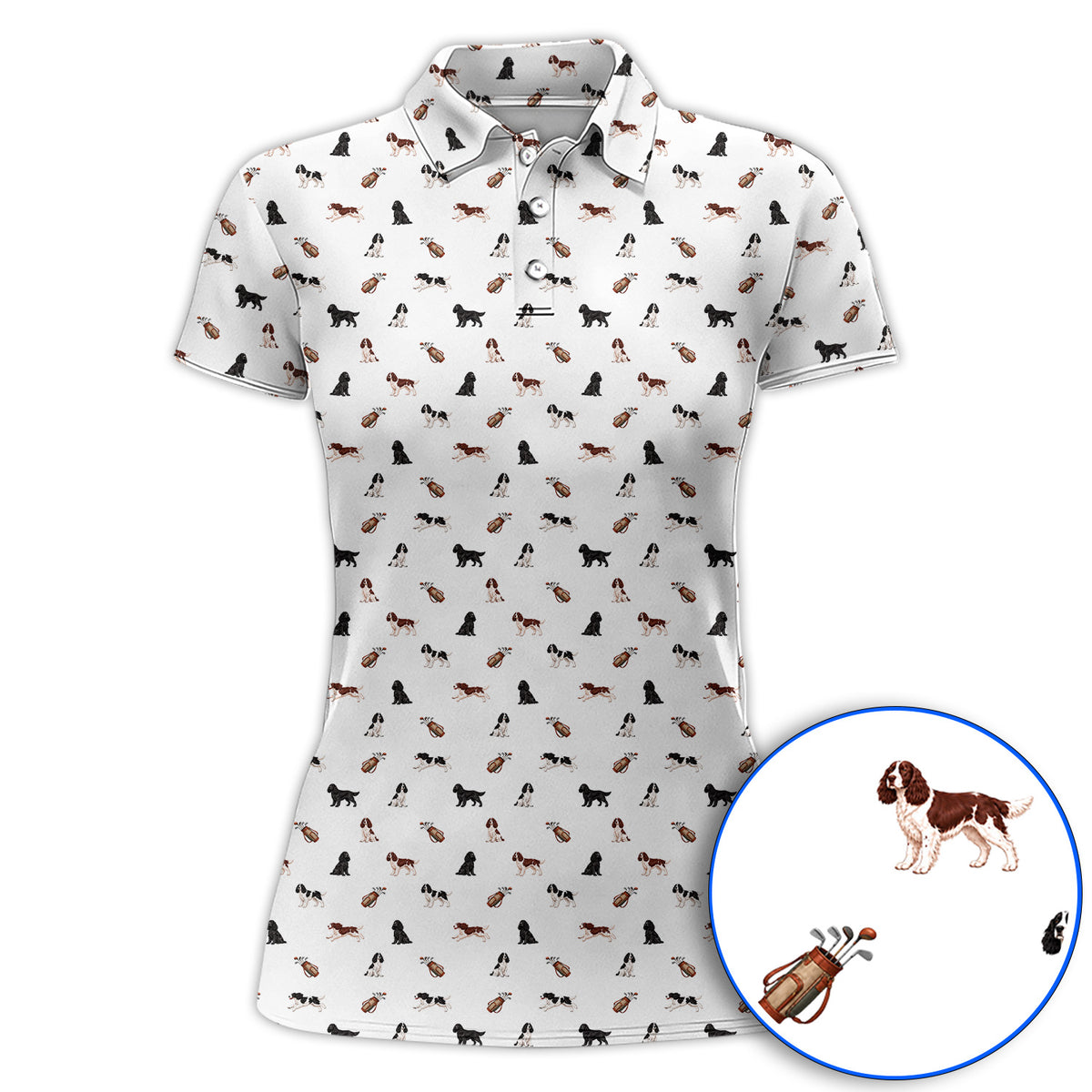 English Springer Spaniel Golf Shirt, Funny Dog Pattern Golf Polos, Golf Gift For Golfers