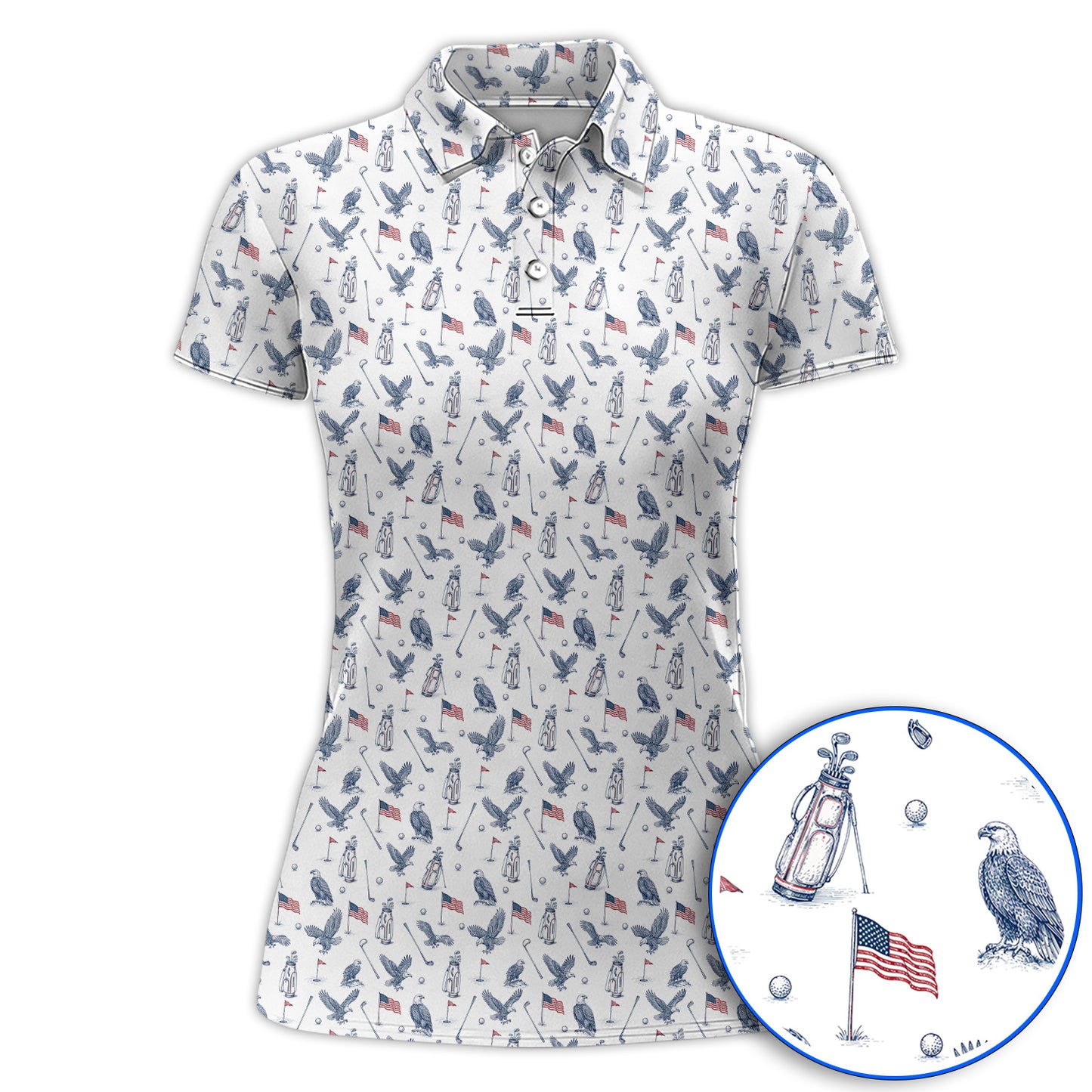 Patriotic Eagle Golf Polos, American Flag Pattern Golf Shirt, USA Independence Golf Apparel