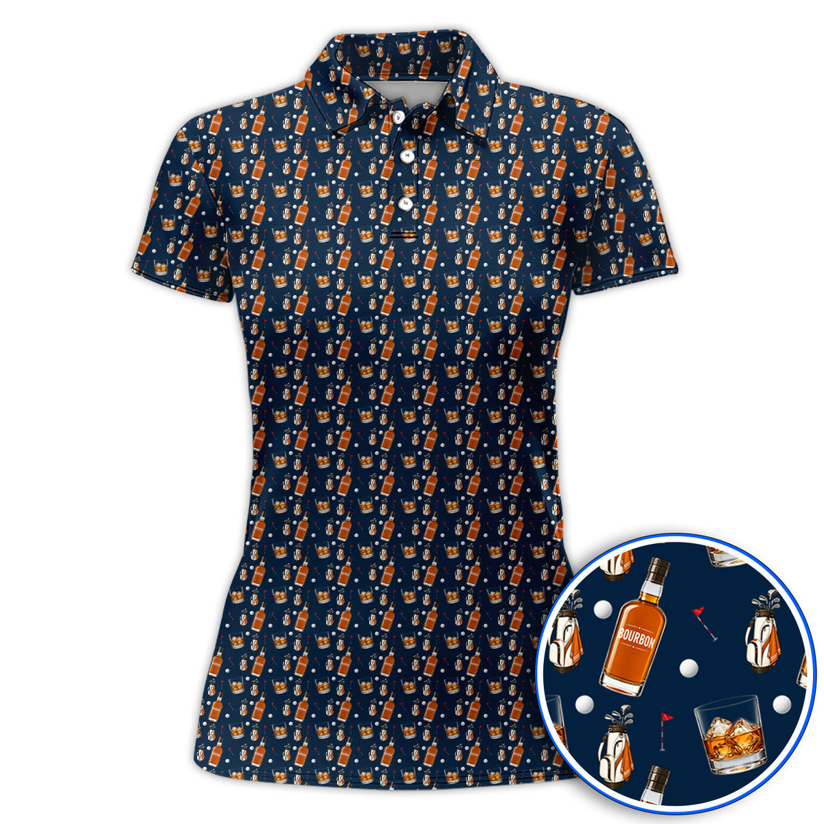 Bourbon Whiskey Golf Polos, Golf & Bourbon Pattern Shirt, Unique Gift For Whiskey Loving Golfers