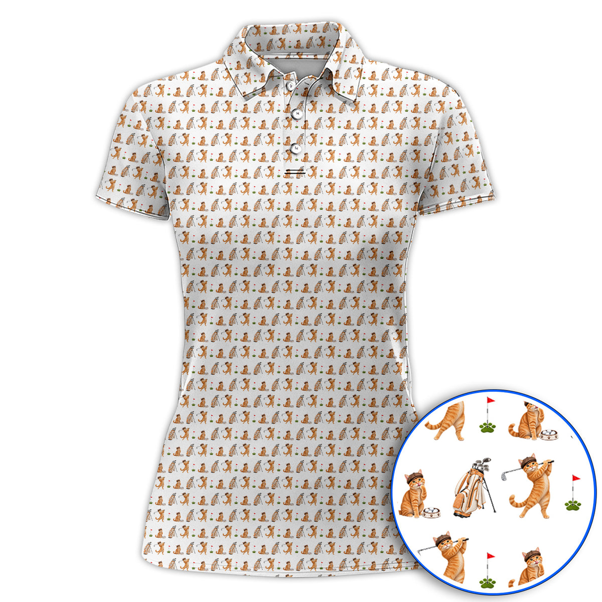 Crazy Orange Cat Golf Shirt, Ginger Cat Playing Golf Pattern Golf Polos, Unique Golf Gift for Cat Lovers