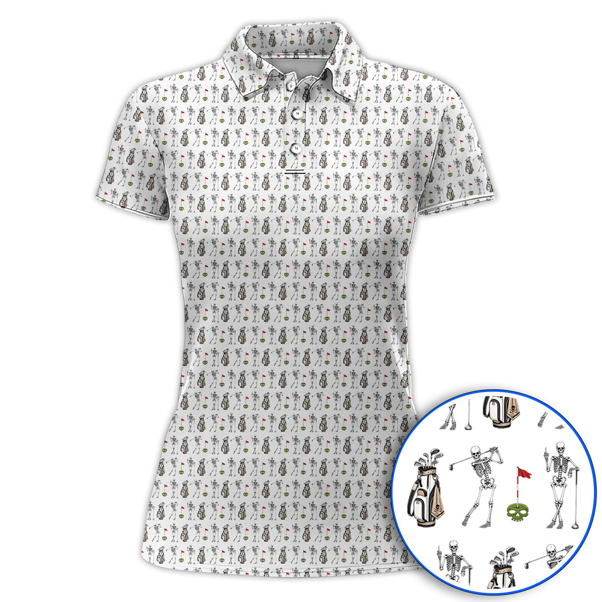 Skeleton Pattern Golf Polos, Funny Skeleton Golf Shirt, Golf Gift For Golfer